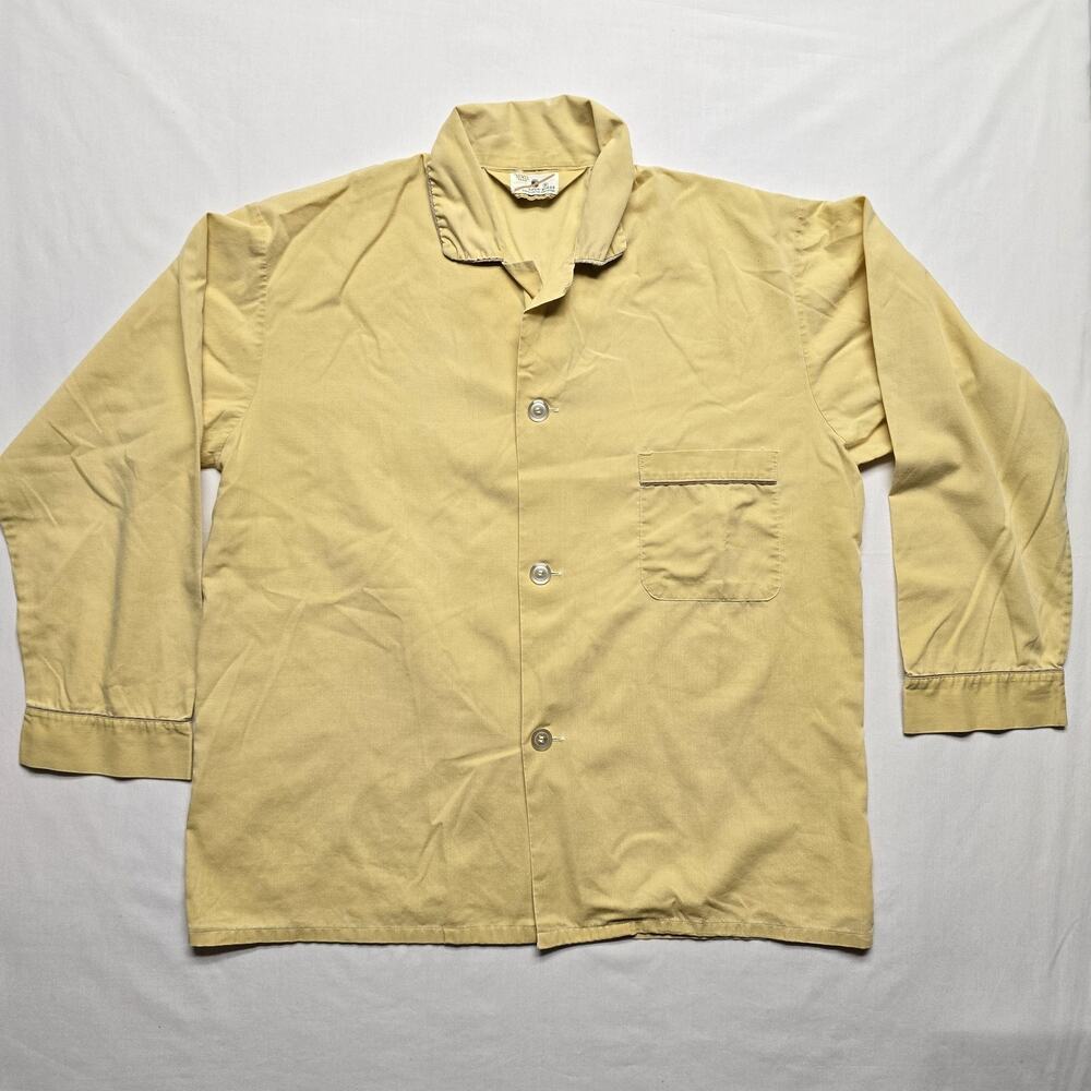 Vintage BVD Pajama Top Mens Large Beige Neva-Press Cotton Blend Long Sleeve 60s